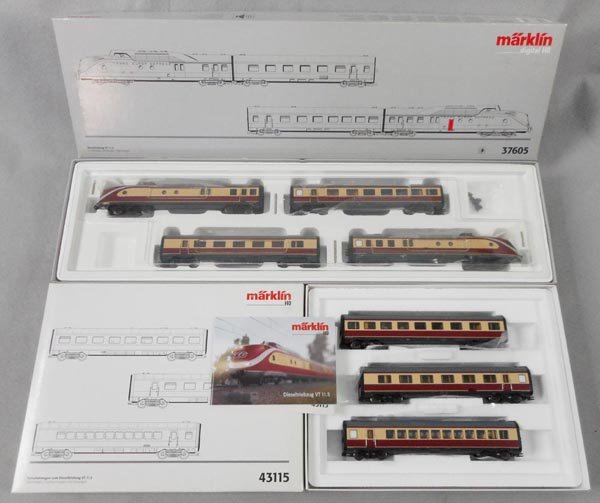MARKLIN 37605 RAIL CAR SET: HO ga, w/43115 matching car set, orig boxes & inserts minor wear, C9.