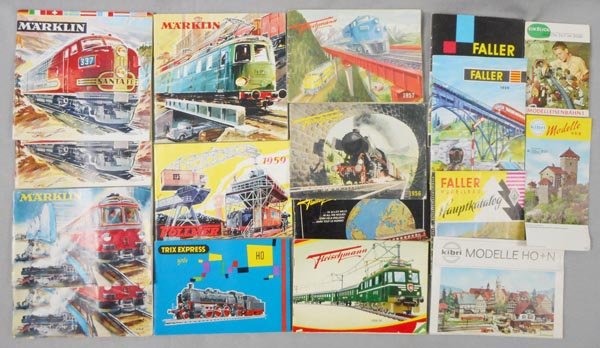 EUROPEAN HO TRAIN CATALOGS: Marklin 1958, 2 1955, 2 1961/62, Trix 1961, Vollmer 1959, Fleischmann 1955, 1956, 1957, 1958/59, Faller 1958/59, 1961/62, 2 Kibri, clean & crisp, C6-8.