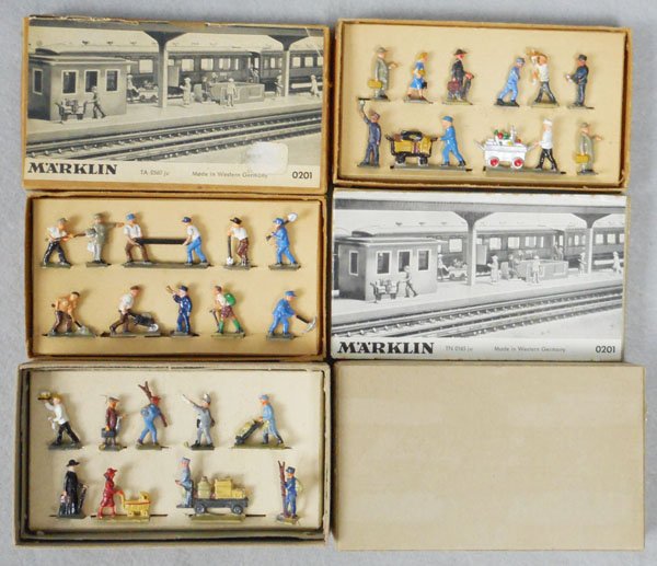 3 MARKLIN FIGURE SETS: HO ga, 2 #0201 Civilian sets, 1600/2 Civilians, orig boxes minor wear, C8.