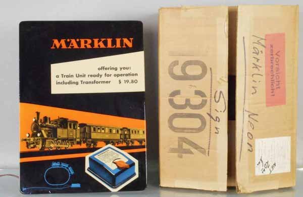 MARKLIN 9304 COUNTER TOP DISPLAY SIGN: plastic, electric, not tested, 19" by 13" by 5 1/2", orig box & inserts, C9-10.