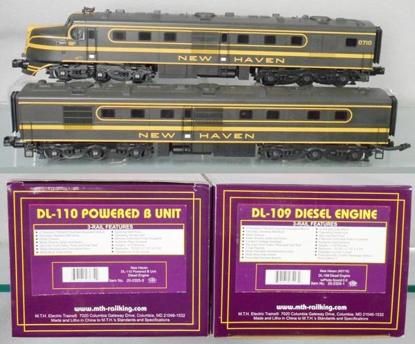 MTH DL-109 NEW HAVEN AB DIESELS: O ga, 20-2325-1 & 20-2325-3, w/sound & smoke, orig boxes & inserts, C9.