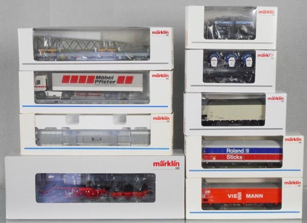 MARKLIN TRAIN SET: HO ga, 36240 loco & tender w/cars 48508, 4728, 47423, 47005, 4796, 84835, 00767-01, 46766, orig boxes & inserts, C9-10.