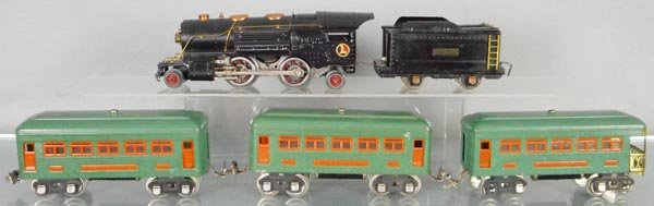 LIONEL TRAIN SET: O ga, 259E loco, 261T tender, 2 #607 Pullmans, 608 obsv, C6.