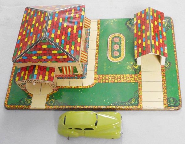 MARX HOUSE & GARAGE PLATFORM TOY (1 of 1)