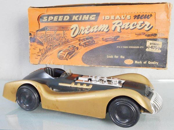 IDEAL DREAM RACER: plastic, 13” long, orig box minor wear, C7.