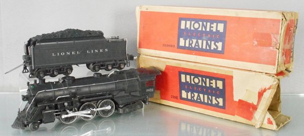 LIONEL 226E LOCO & TENDER: O ga, 226E loco, 2226WX tender, orig boxes & inserts rough, C6-7.