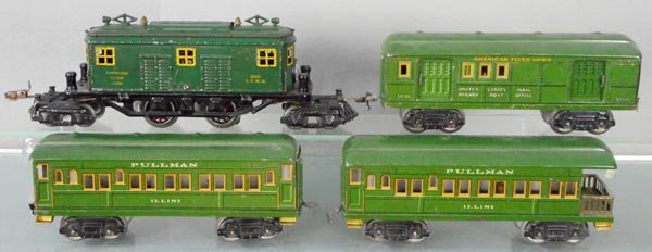 AMERICAN FLYER TRAIN SET: O ga, 3020 loco, 3000 baggage, 3001 Pullman, 3001 obsv, C6-7.