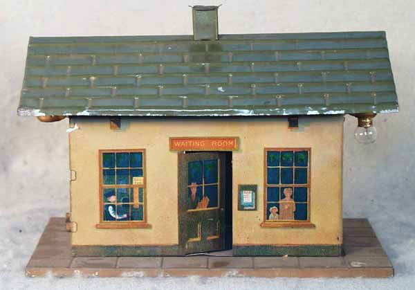 IVES 201 STATION: litho & handpainted tin, illuminated version, minor paint flaking on roof, base has 1 paint flaking area & a few small old touch up spots, C6. Complete information covering terms, conditions, payment