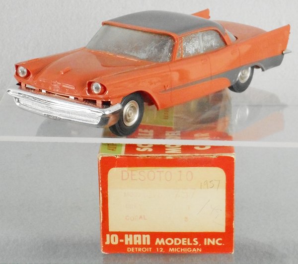 JOHAN 1957 DESOTO SEDAN PROMO: coral & gray, friction working, some body warp, orig box minor wear, C7-8.