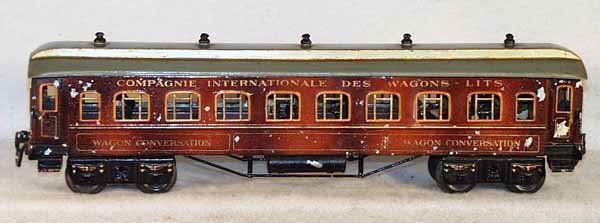 BING 10/539/1 CIWL CONVERSATION WAGON: 1 ga, handpainted tin, has interior w/12 swiveling seats, some paint flaking, 18" long, C5. Complete information covering terms, conditions, payment and shipping is listed below. Please read and under