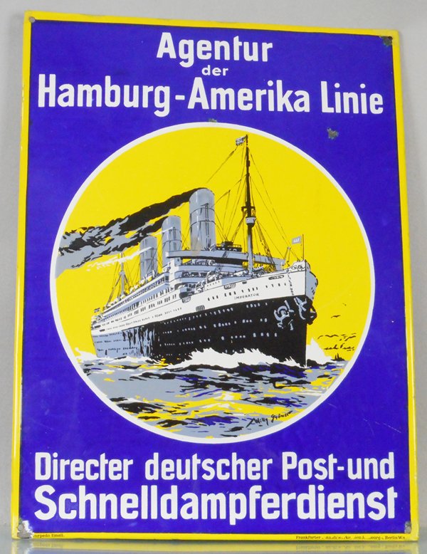 HAMBURG-AMERIKA LINIE PORCELAIN SIGN (1 of 1)
