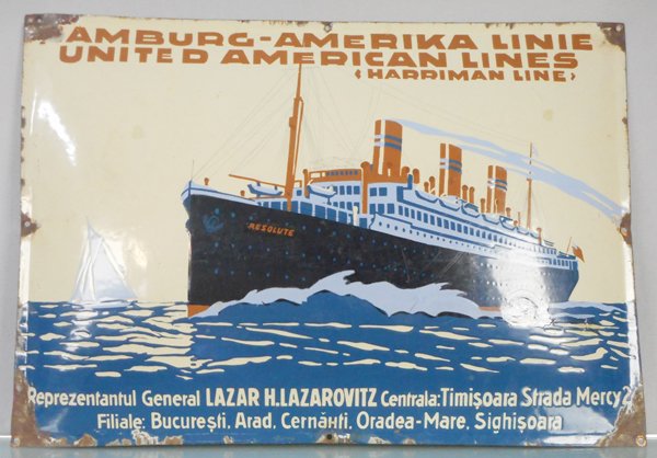 HAMBURG AMERIKA LINIE PORCELAIN SIGN (1 of 1)