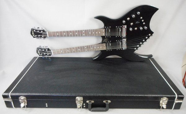 BC RICH DOUBLENECK 12-6 STRING GUITAR: black, SE L08130092, new w/tags, hard case, C9.