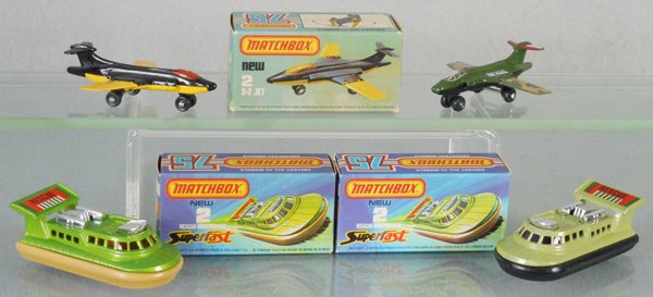 4 MATCHBOX SUPERFASTS: 2C2 & 2C9 Hovercraft, 2D1 & 2D10 Jets, 3 orig boxes only, C9.