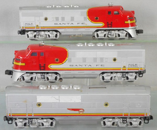 LIONEL 2343 SF ABA DIESELS: O ga, 2343P twin motor, some battery box oxidation, 2343C, missing 1 porthole lens, 2343T, screen tops, C6-7.