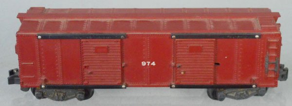 AMERICAN FLYER 974 MERCHANDISE CAR: S ga, 2 rungs of ladder are melted, C7.