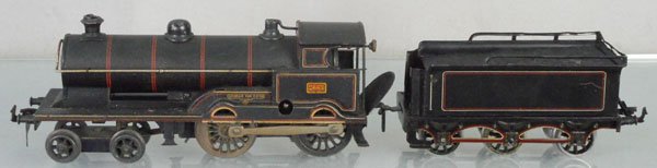 BING GEORGE V LOCO & TENDER: O ga, ca 1915, litho tin, windup working, C6.