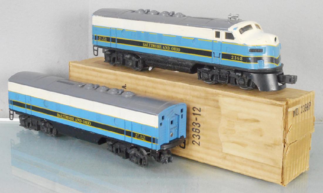 LIONEL 2368 B&O AB DIESELS: O ga, 2368P power unit, missing headlight, w/incorrect box, 2368T non-powered unit, C7.