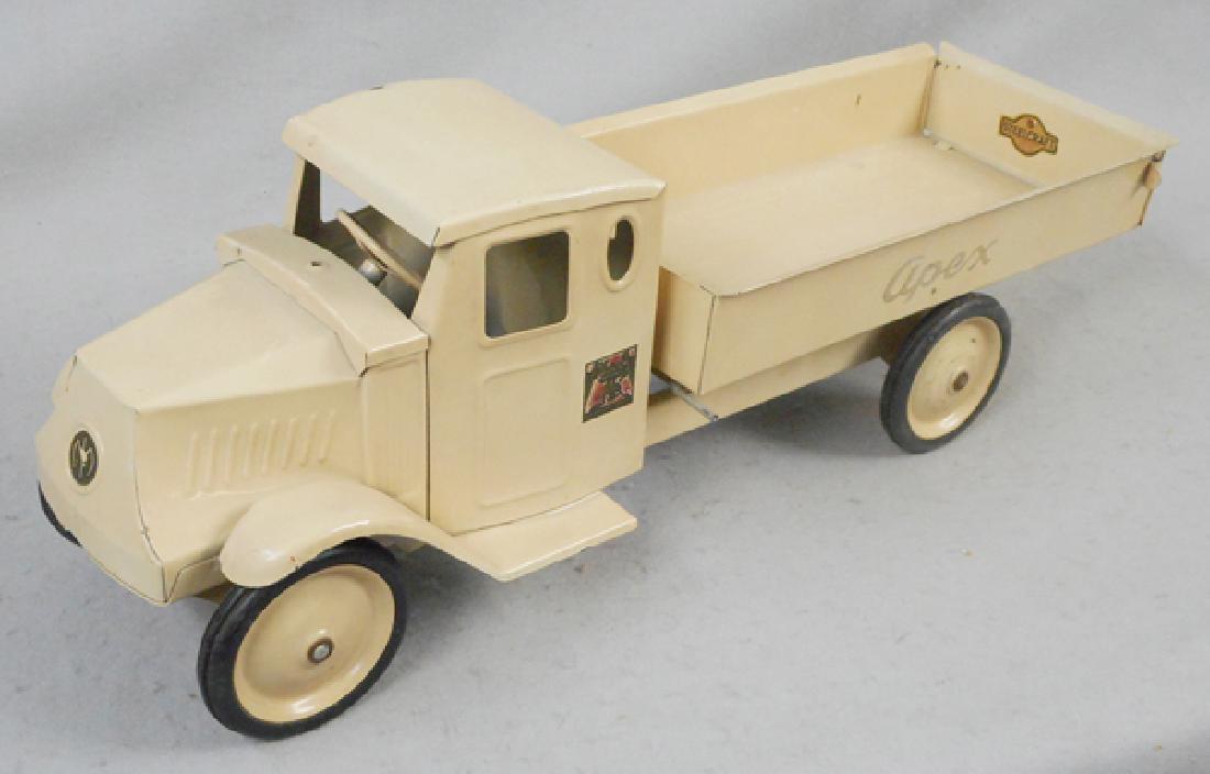 STEELCRAFT MACK DUMP TRUCK: painted pressed steel, 25 in long, restored in orig colors preserving the decals, C8.