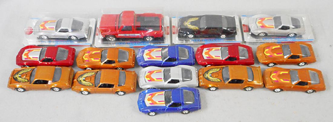 15 STROMBECKER FAST TRACKERS: die cast, 10 #3400 Chevy Corvette Stingrays, 4 #3401 Pontiac Trans Ams, 3421 Chevy Silverado Pick Up Truck, 4 orig boxes only, factory sealed, C7-10.