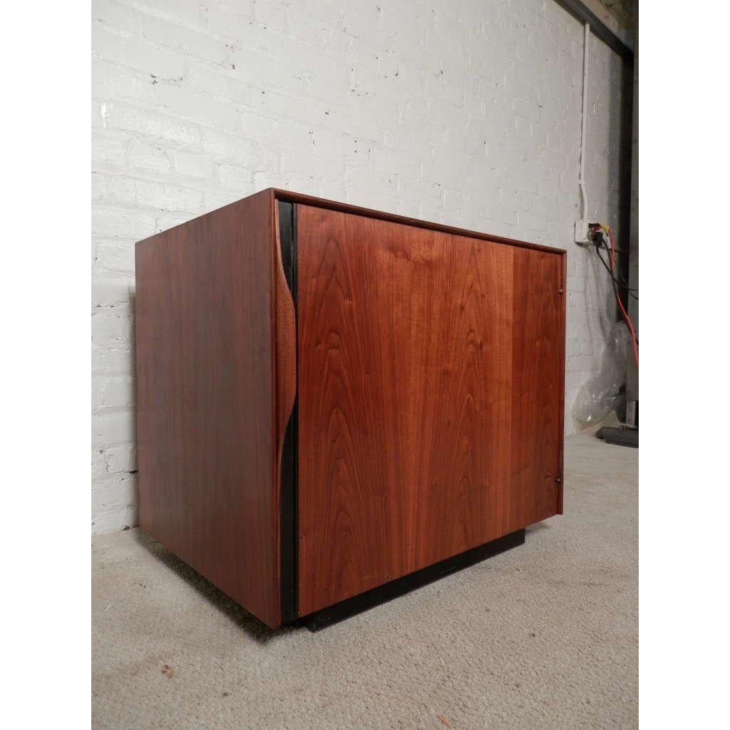 Multi-Function Cabinet Designed By John Kapel: Super vintage single door cabinet with inside magazine rack, shelf, and pull out formica tray table. Designed by John Kapel and manufactured by Glenn of California. Cool modern design with multiple us