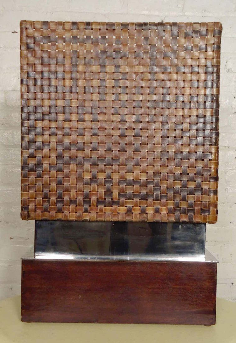 Unique Table Lamp with Woven Leather Shade (1 of 4)
