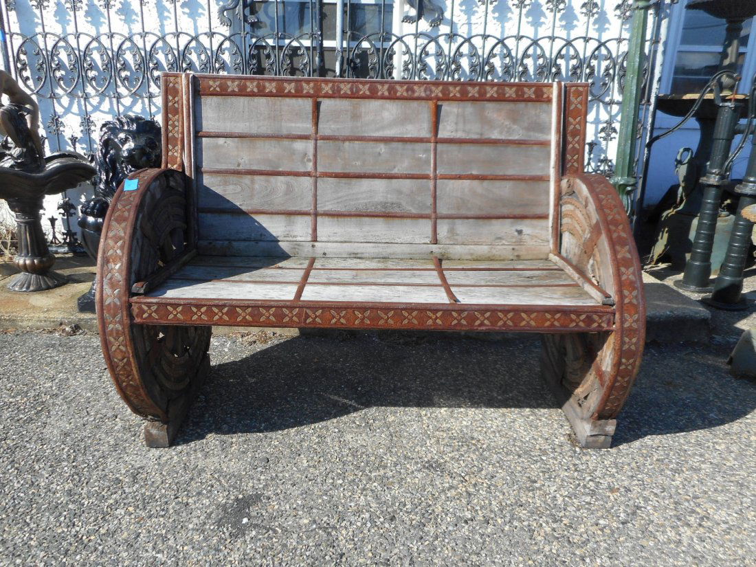 Impressive Vintage Metal and Wood Rustic Bench (1 of 5)