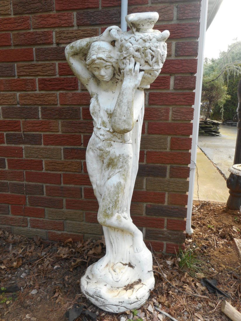 Large Concrete Statue of Woman Holding Urn (1 of 4)