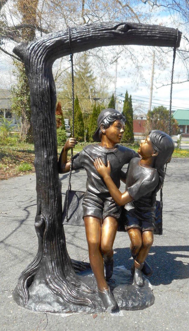 Bronze Statue of Two Children on a Rope Swing (1 of 4)