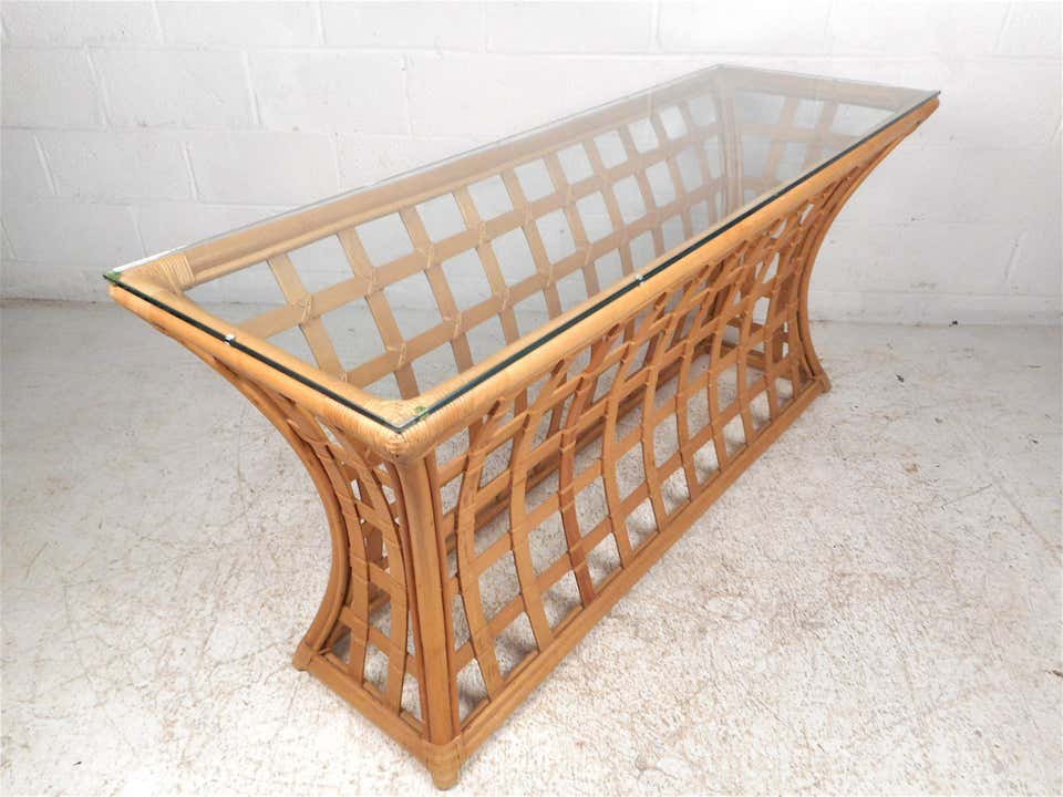 Vintage Modern Bamboo and Glass Console Table (1 of 6)