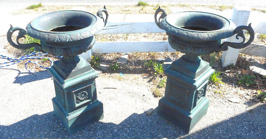 Beautiful Pair of Cast Iron Urns (1 of 4)