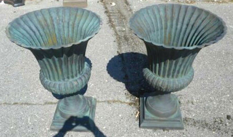 Pair of Large Cast Iron Urns (1 of 3)