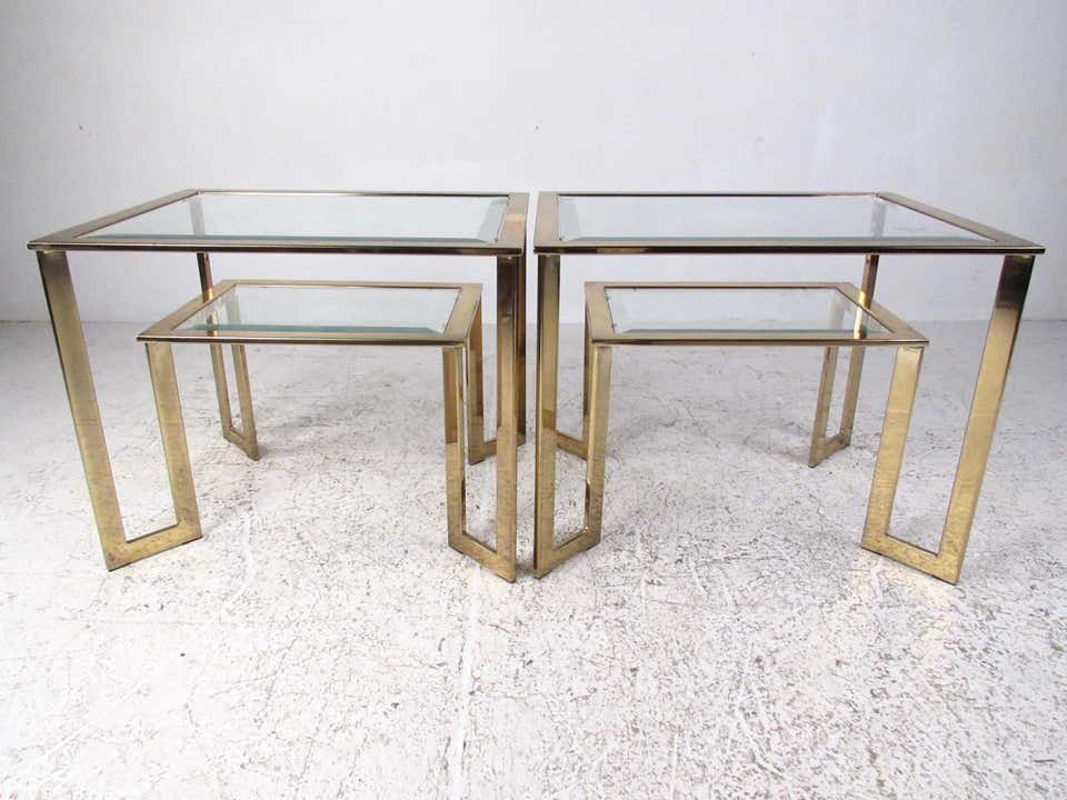 Pair of Modern Brass Two-Tier End Tables (1 of 5)
