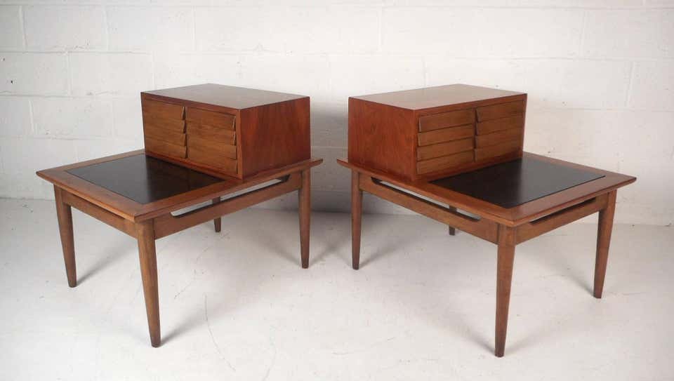 Pair of Walnut Step Nightstands (1 of 5)