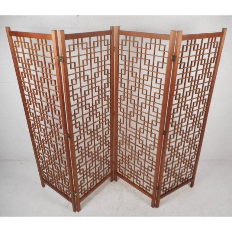 Mid-Century Modern Teak Four-Panel Lattice Folding Wall (1 of 4)