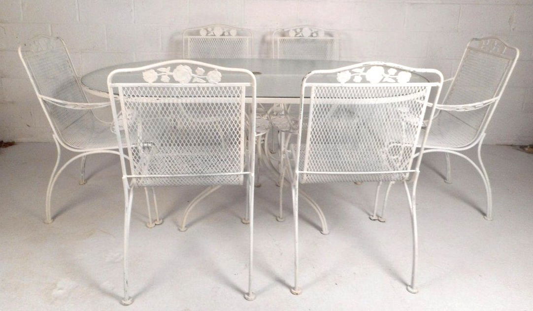 Mid-Century Modern Wrought Iron Patio Dining Table Set (1 of 4)