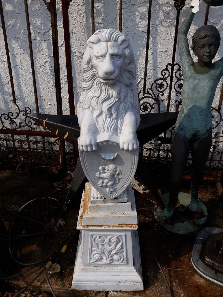 PAIR of Cast Iron Lion Statues holding Shields (1 of 5)