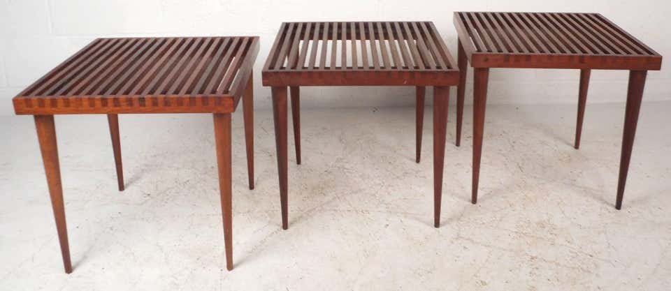 Three Mid-Century Modern Walnut Slat Top Tables (1 of 5)