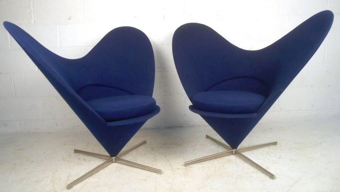Pair Sculptural Modern Wingback Swivel Chairs (1 of 3)