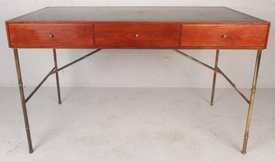 Mid-Century Walnut Desk with a Black Top (1 of 5)