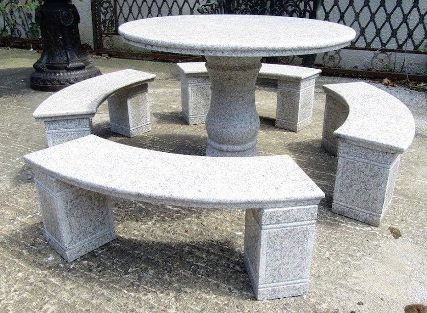 Circular Marble Dining Table With Benches (1 of 4)