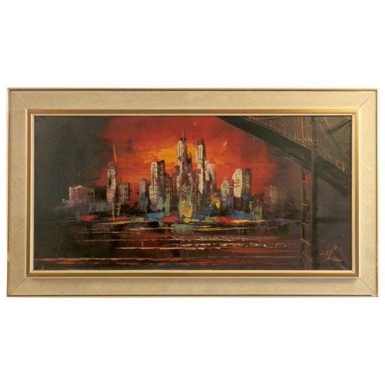 Sunset Skyline Painting Signed (1 of 5)