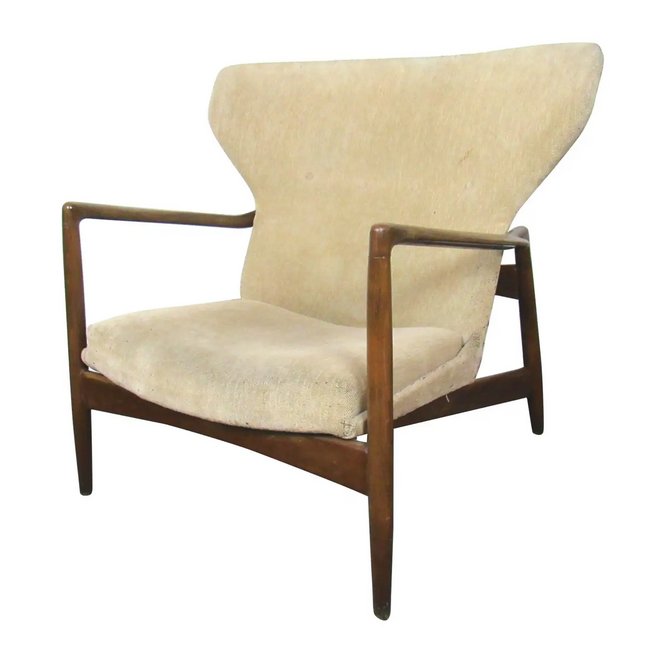 Ib Kofod-Larsen Wingback Lounge for Selig: Mid-Century Modern wingback chair designed in Denmark by Kofod-Larsen for Selig. --Dimensions: Height: 32 in. (81.28 cm)Width: 34 in. (86.36 cm)Depth: 35 in. (88.9 cm)Seat Height: 14.5 in. (36.83 cm)-