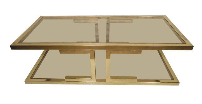 Large Mid-Century Brass Color Glass Coffee Table (1 of 5)