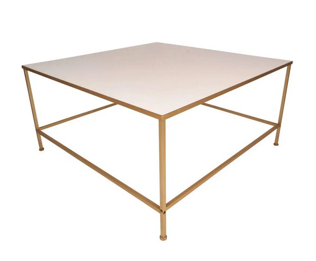 Mid-Century Modern Coffee Table by Finn Andersen for Selig: This beautiful vintage modern coffee table features a brass frame with stretchers between each leg. Elegant white laminate tabletop ensures a sturdy and stylish place to set any type of item. --PICK U