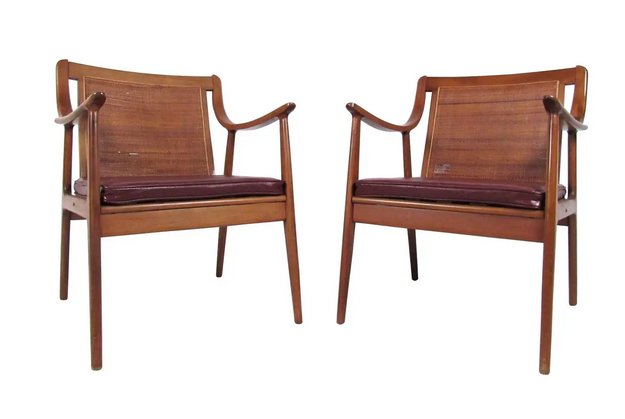 Pair Vintage Modern Cane Back Armchairs (1 of 8)