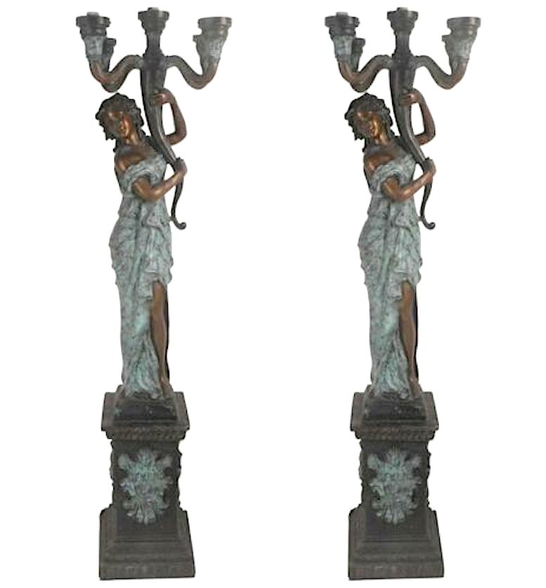 Pair of Sculptural Bronze "Torchiere" Lamps (1 of 6)