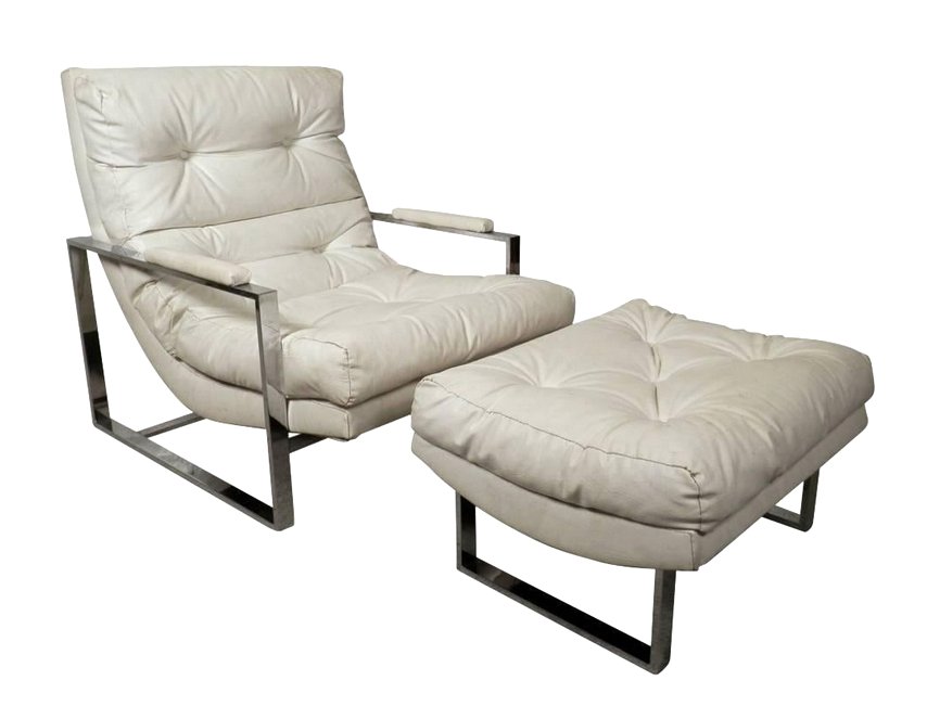 Milo Baughman Style Tufted Lounge Chair with Ottoman (1 of 5)