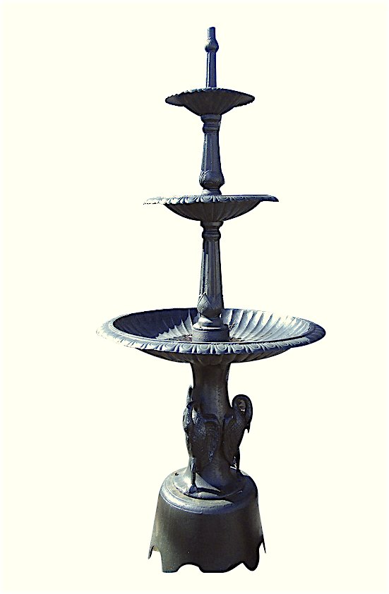 Three-Tier Heron Cast Iron Fountain: Gorgeous three-tiered cast iron heron fountain with intricate details throughout. Quality construction and material ensures this piece will be an impressive addition to any outdoor space for years to
