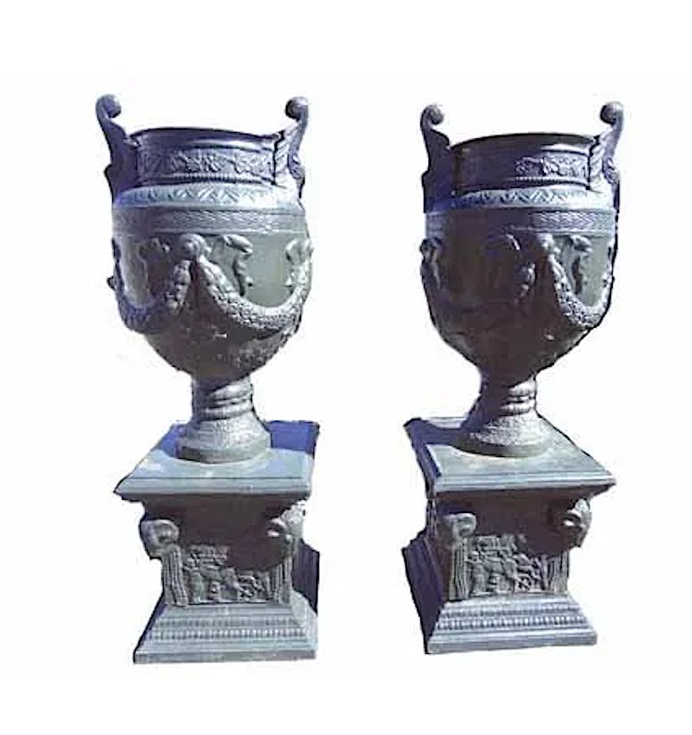 Cast Iron Urns on Pedestal Bases (1 of 6)